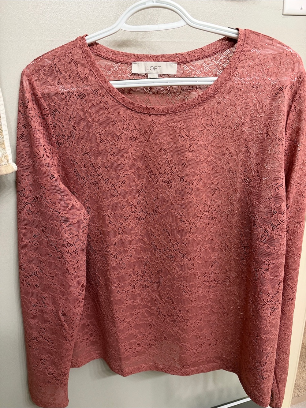 LOFT Rose Dusty Pink Lace Long-Sleeve Tee